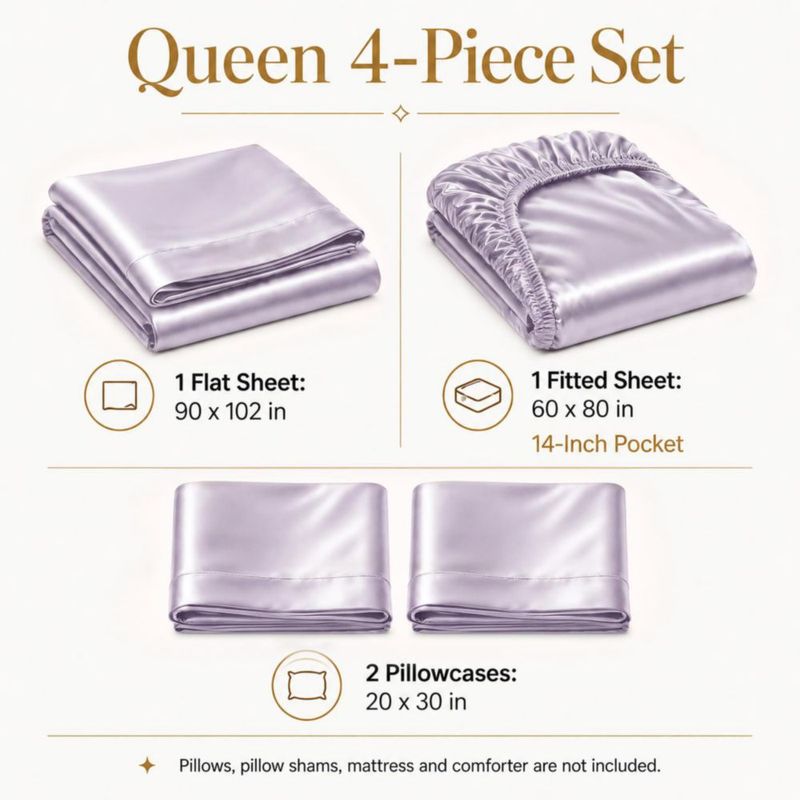 Sábanas de Satén CozyLux Queen – Juego de 4 piezas con bolsillo profundo de 36 cm