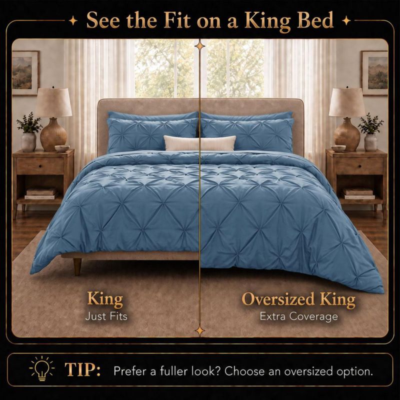 Juego de Edredón CozyLux King 7 piezas Azul grisáceo con detalle de pliegues pintados