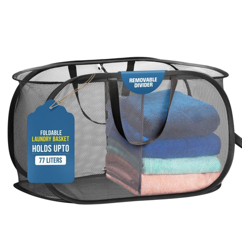 Cesto de ropa plegable Handy Laundry 77 L 2 compartimentos de malla