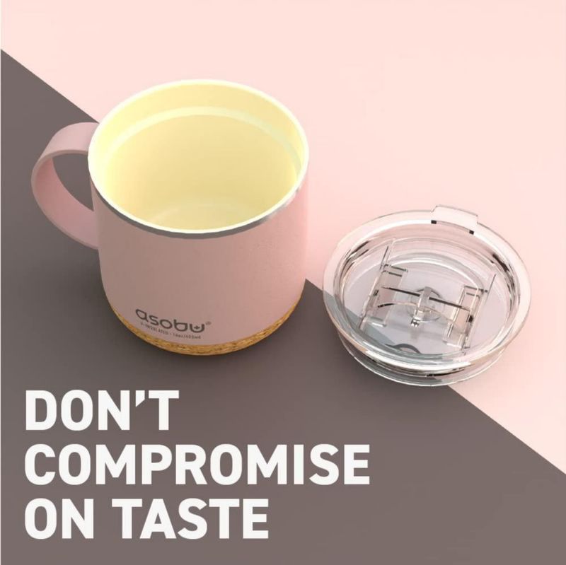 Taza para Beber Asobu 473 ml Rosa con Recubrimiento Cerámico