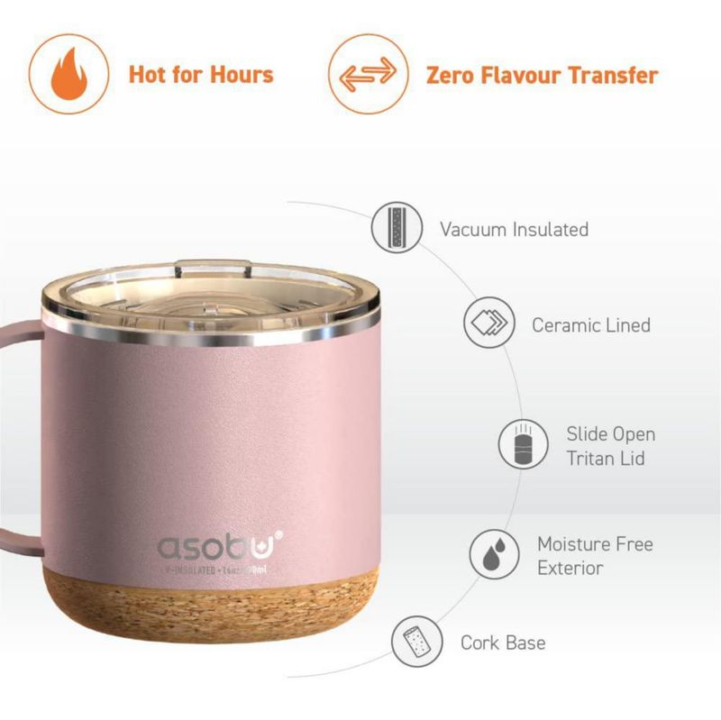 Taza para Beber Asobu 473 ml Rosa con Recubrimiento Cerámico