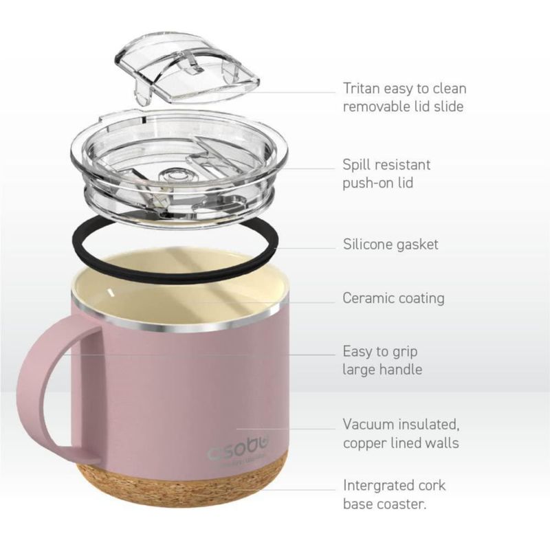 Taza para Beber Asobu 473 ml Rosa con Recubrimiento Cerámico