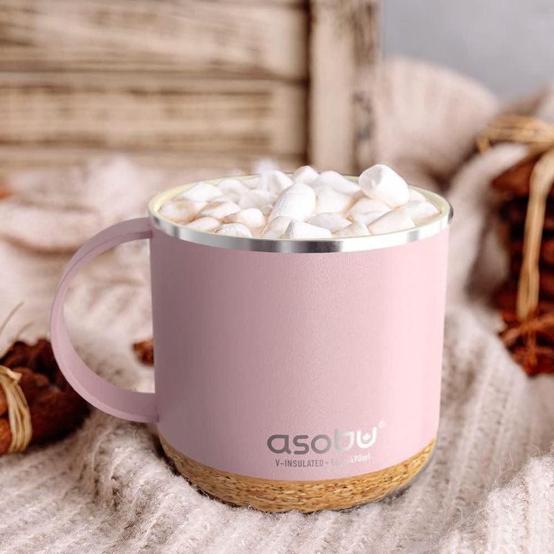 Taza para Beber Asobu 473 ml Rosa con Recubrimiento Cerámico