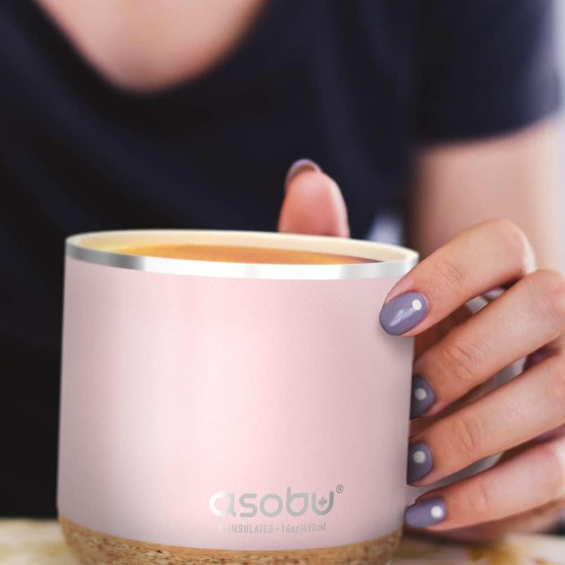 Taza para Beber Asobu 473 ml Rosa con Recubrimiento Cerámico