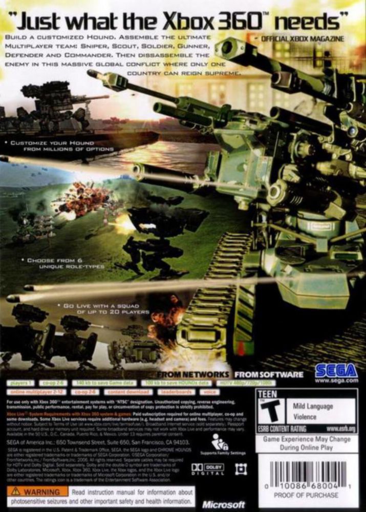 Videojuego SEGA Chromehounds Xbox 360 - Nuevo