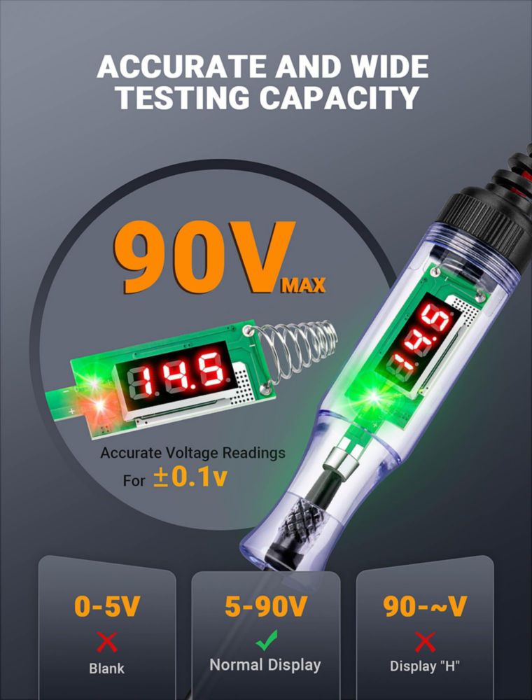 Probador de Circuitos FEAOXYO 5‑90 V Digital LED Voltímetro