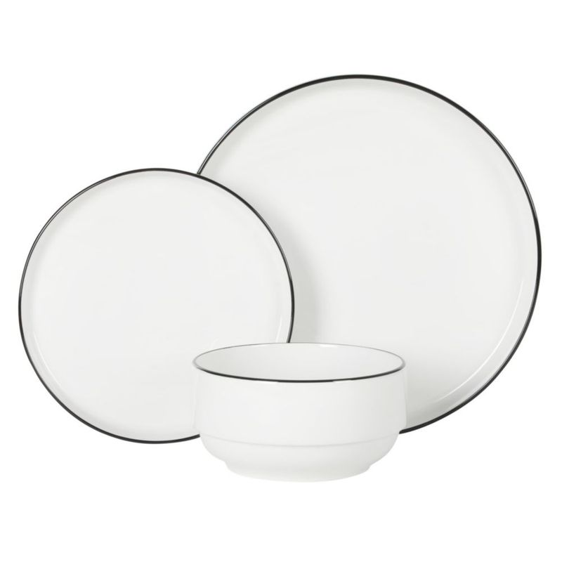 Juego de vajilla Gibson Home 18 piezas con borde blanco y negro