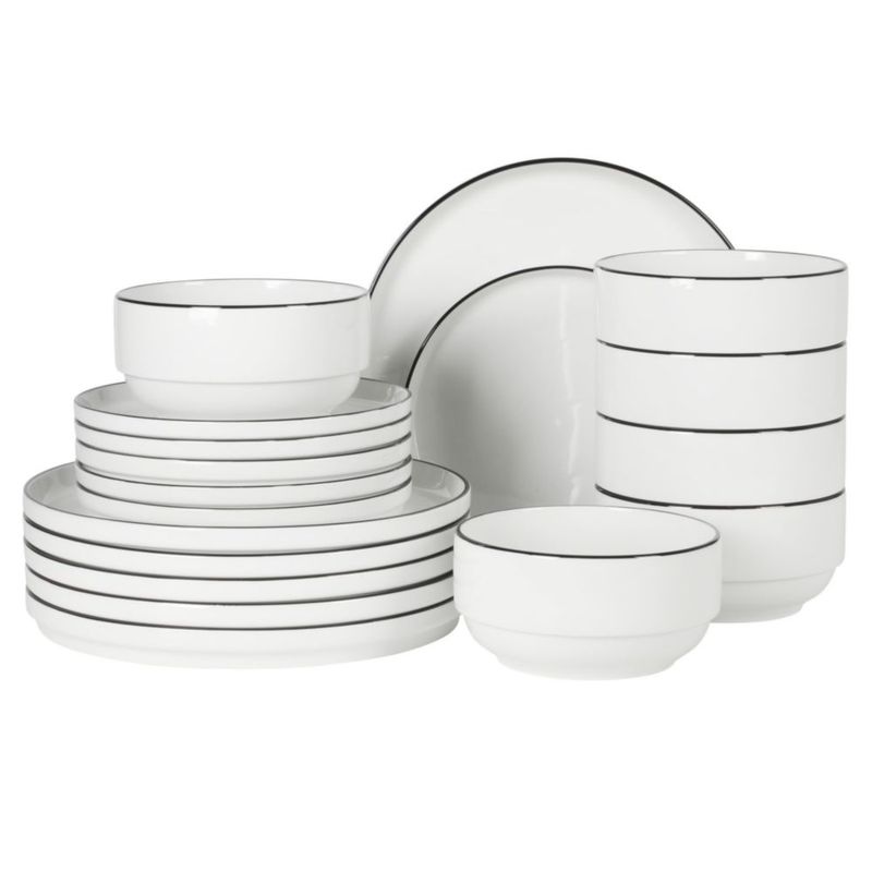 Juego de vajilla Gibson Home 18 piezas con borde blanco y negro