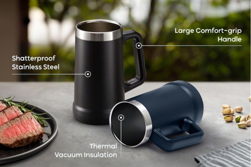 Vaso Térmico KooK 680 ml Negro con Asa Grande