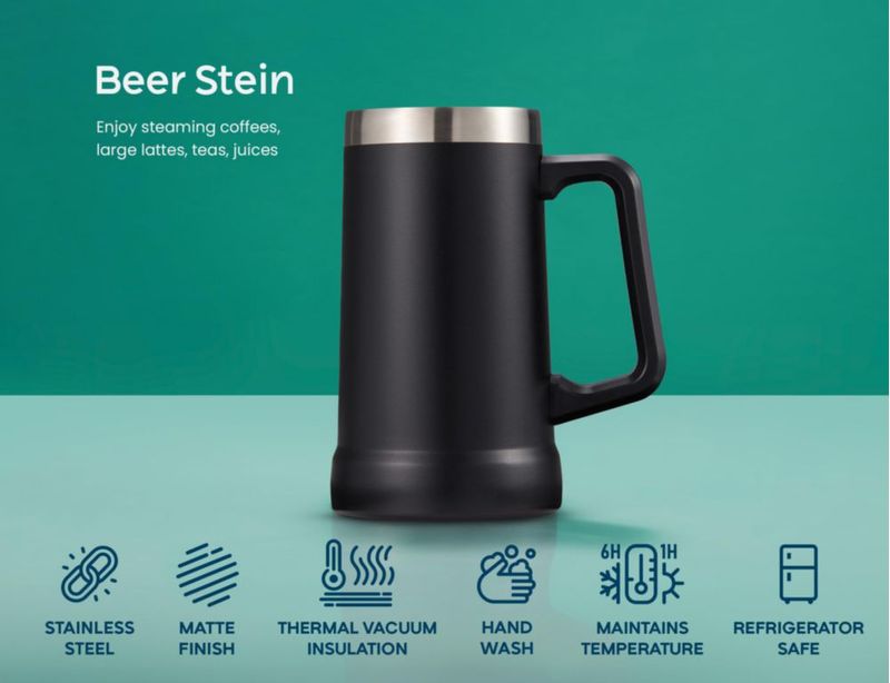 Vaso Térmico KooK 680 ml Negro con Asa Grande