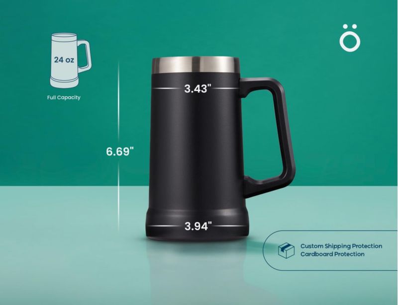 Vaso Térmico KooK 680 ml Negro con Asa Grande