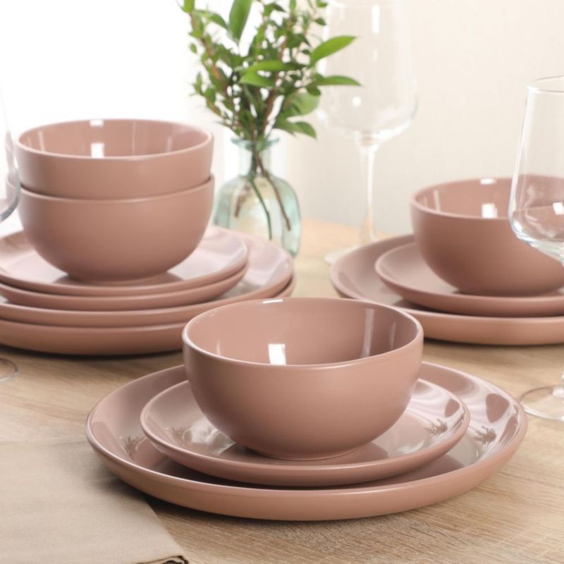Juego de vajilla Gibson Home de 12 piezas rosa apto para lavavajillas