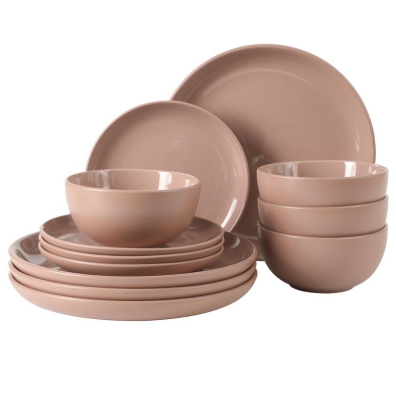 Juego de vajilla Gibson Home de 12 piezas rosa apto para lavavajillas