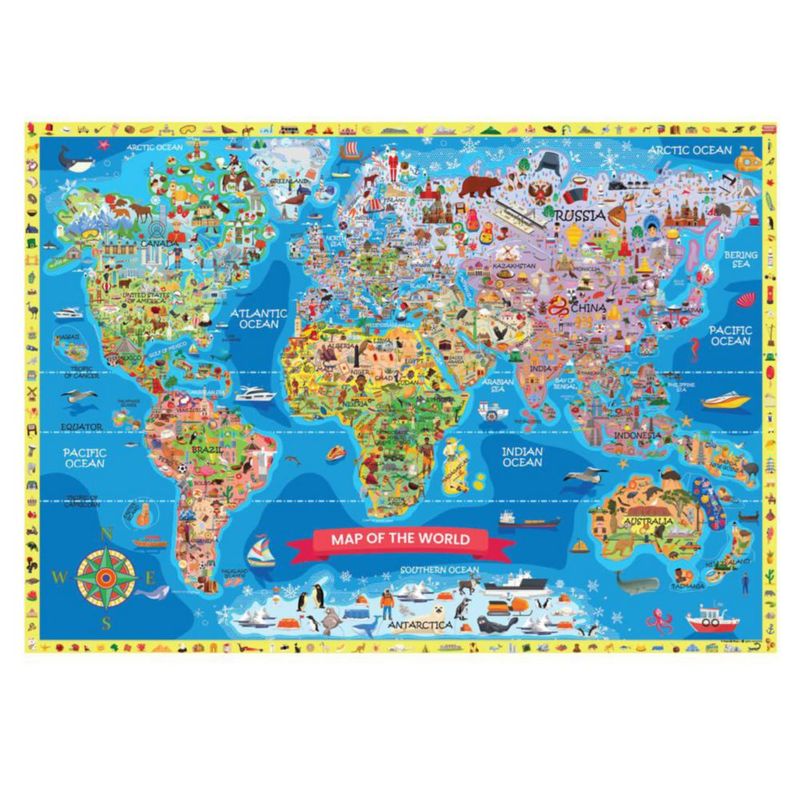 Póster de mapa del mundo para niños Hambli 84 × 61 cm – 150 imágenes ocultas
