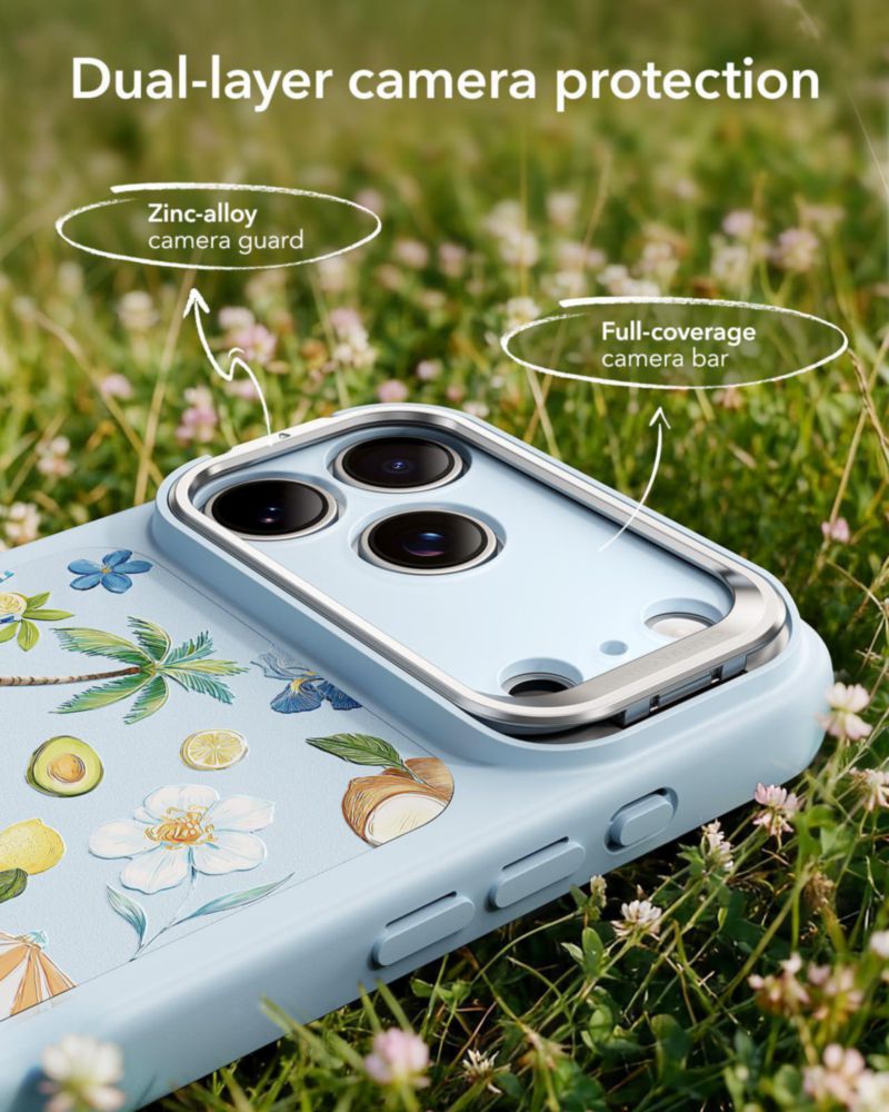 Funda ESR iPhone 17 Pro Max azul claro con soporte flexible y MagSafe