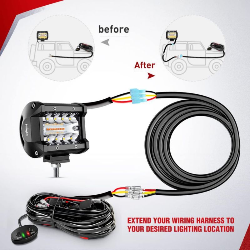 Arnés de cableado Nilight 3 m 16 AWG 3 hilos (2 unidades)