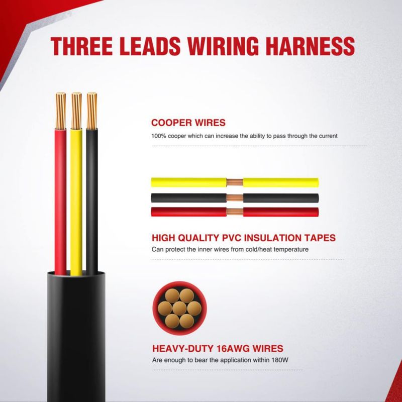 Arnés de cableado Nilight 3 m 16 AWG 3 hilos (2 unidades)