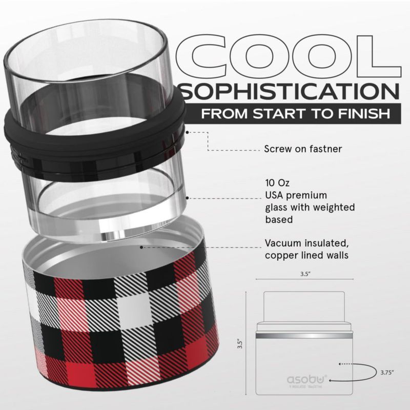 Vaso de whisky Asobu 300 ml con funda aislante de acero inoxidable