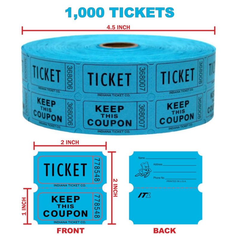 Boletos de rifa azul INDIANA TICKET CO. 1000/rollo