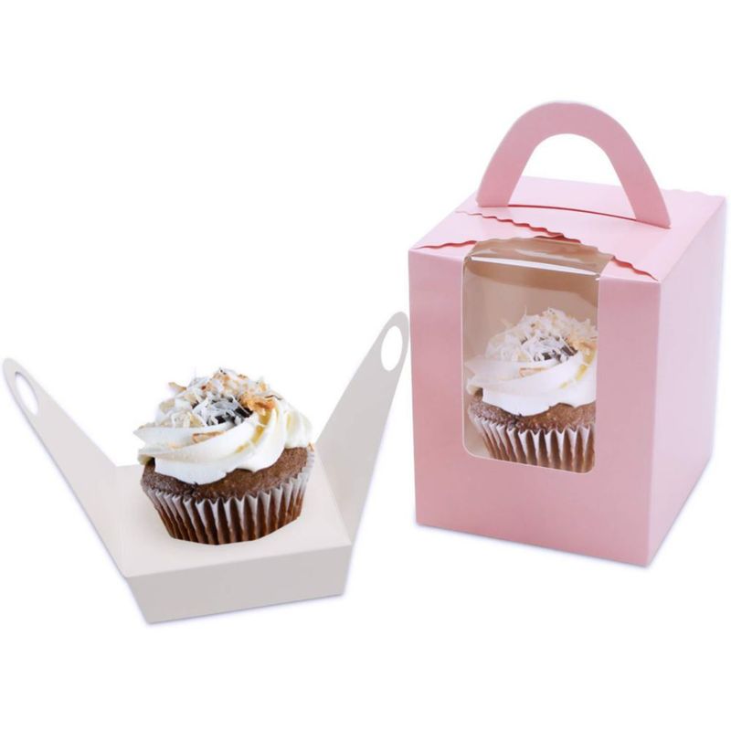 Cajas para cupcakes EUSOAR 50 uds rosa 92 × 92 × 11 cm con ventana