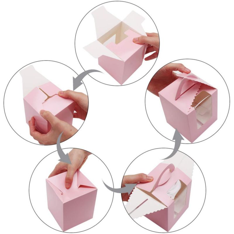 Cajas para cupcakes EUSOAR 50 uds rosa 92 × 92 × 11 cm con ventana