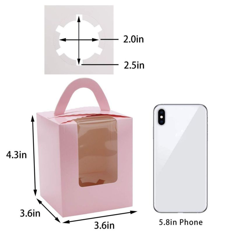 Cajas para cupcakes EUSOAR 50 uds rosa 92 × 92 × 11 cm con ventana
