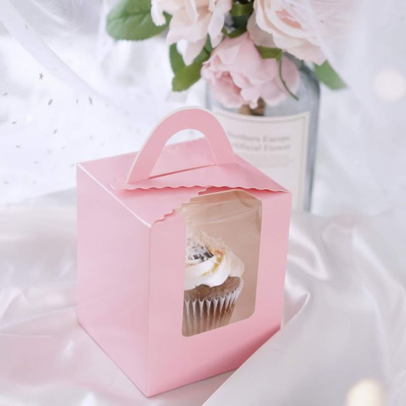 Cajas para cupcakes EUSOAR 50 uds rosa 92 × 92 × 11 cm con ventana