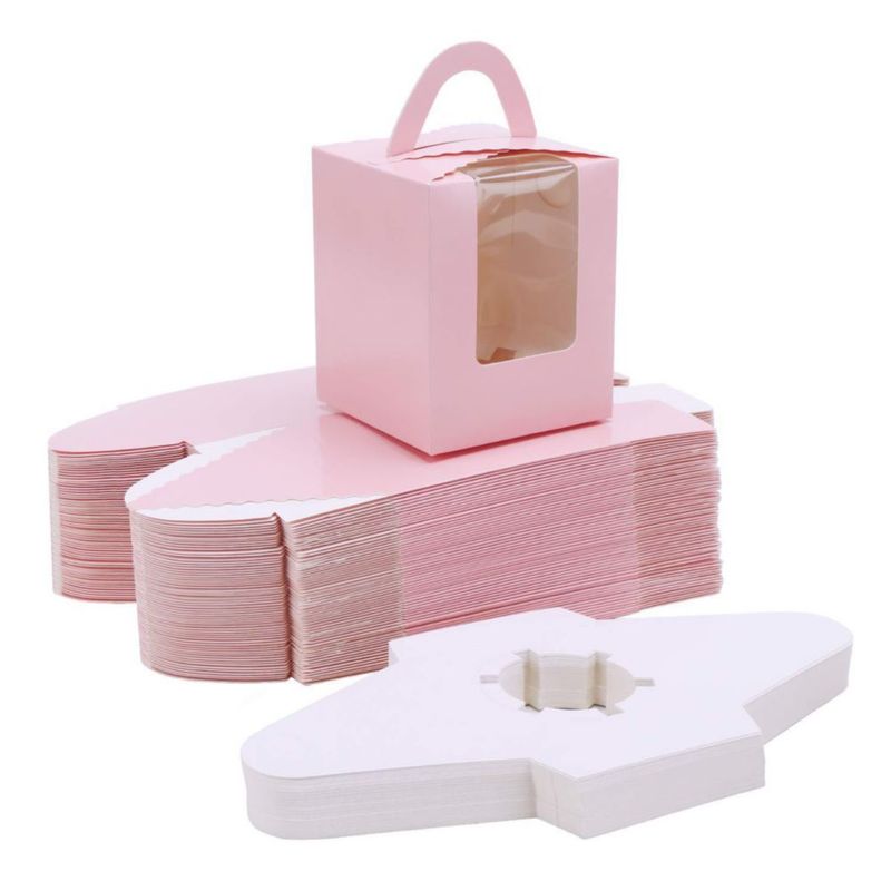 Cajas para cupcakes EUSOAR 50 uds rosa 92 × 92 × 11 cm con ventana