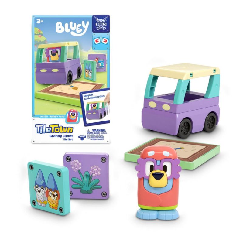 Set de juego de fichas magnéticas TILE TOWN Bluey Granny Janet de 6 piezas