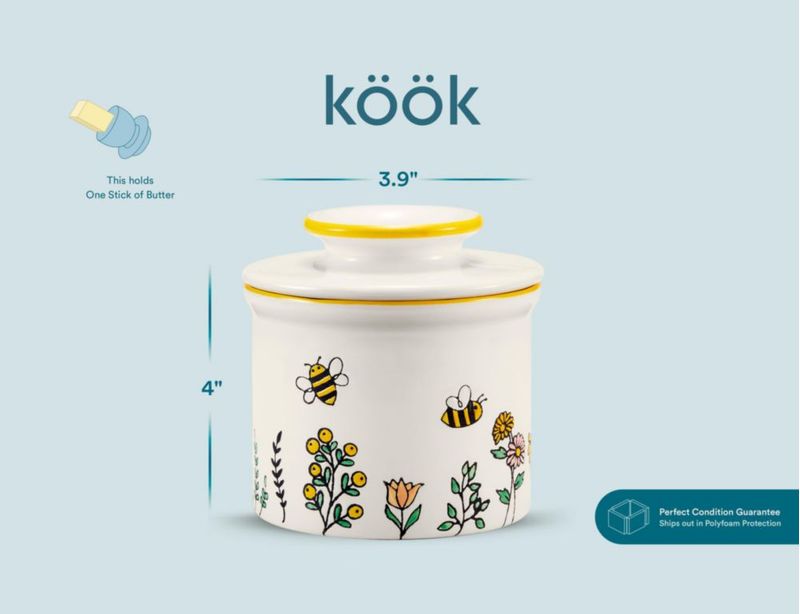 Cuchara mantequera KooK de cerámica con tapa – colección estilo granja