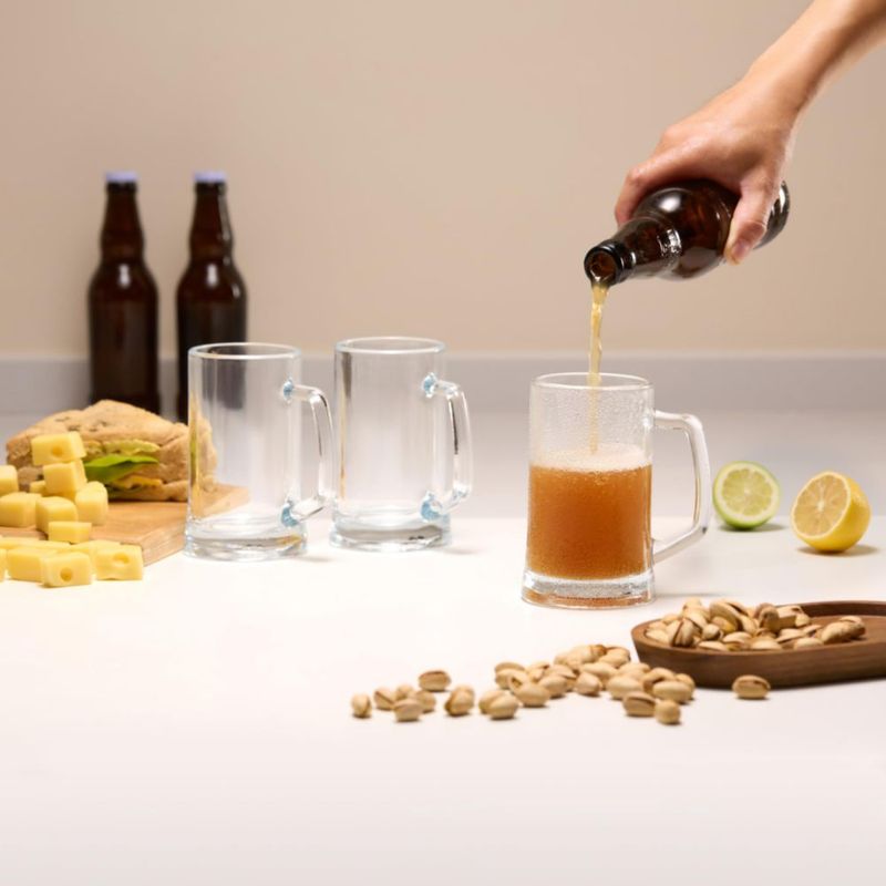 Jarras de Cerveza KooK juego de 4 de 385 ml transparentes con asa