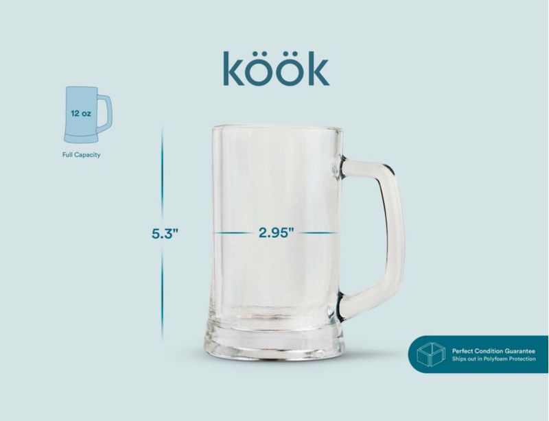Jarras de Cerveza KooK juego de 4 de 385 ml transparentes con asa