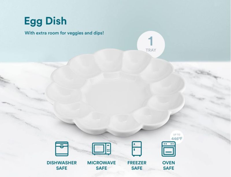 Bandeja de Huevos Rellenos KooK 25 cm Apta para Lavavajillas Blanca 12 Huevos