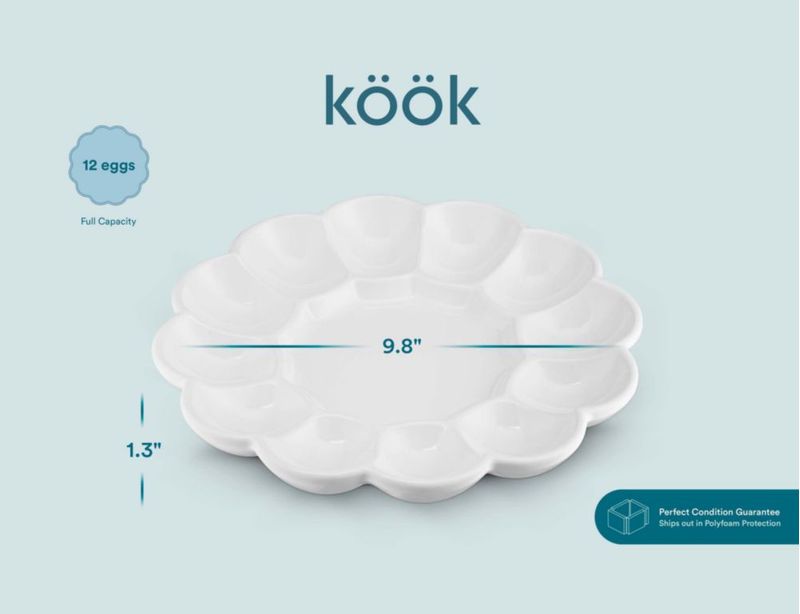 Bandeja de Huevos Rellenos KooK 25 cm Apta para Lavavajillas Blanca 12 Huevos