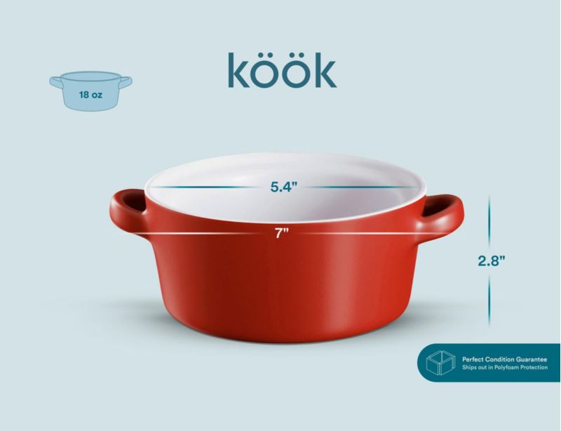 Cazuela de sopa KooK 510 ml juego de 4 rojo mate