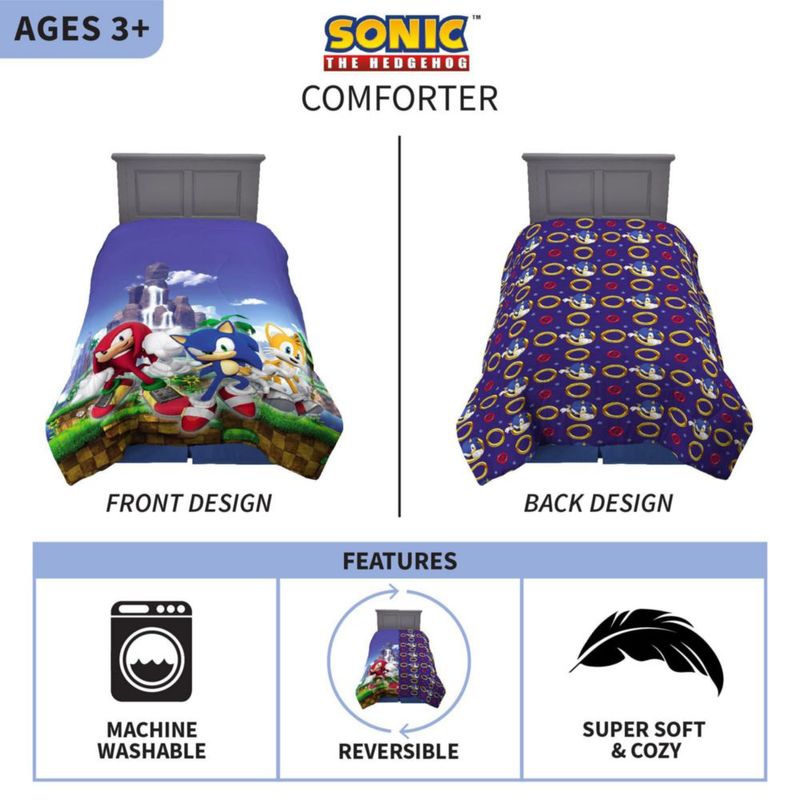Edredón Franco Twin/Full de microfibra Sonic The Hedgehog