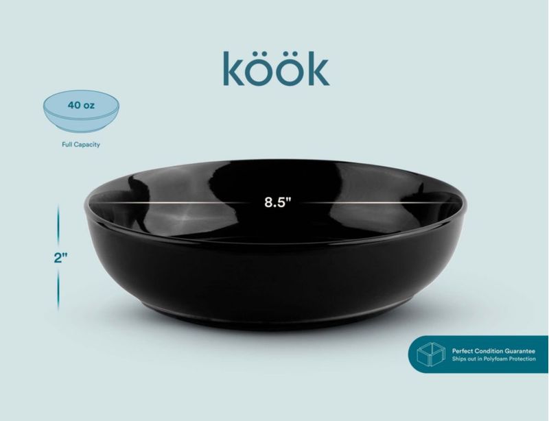 Juego de 4 tazones de pasta KooK de 40 oz color carbón