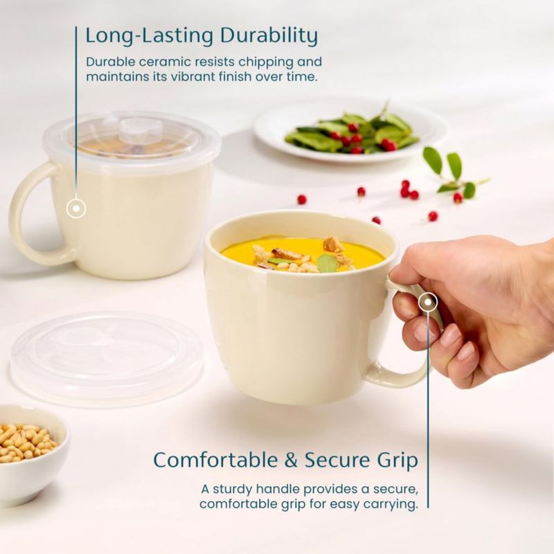 Taza para sopa KooK 710 ml con tapa juego de 2 color avena