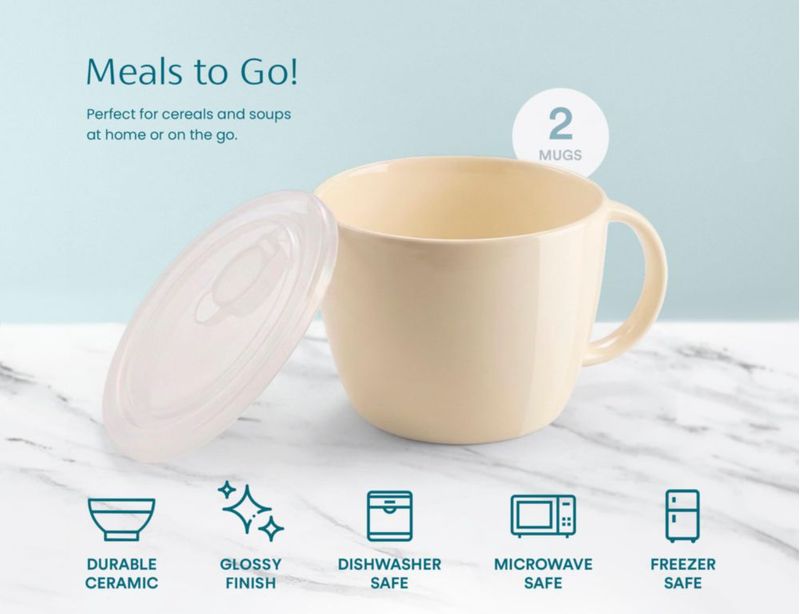 Taza para sopa KooK 710 ml con tapa juego de 2 color avena