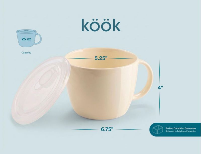 Taza para sopa KooK 710 ml con tapa juego de 2 color avena
