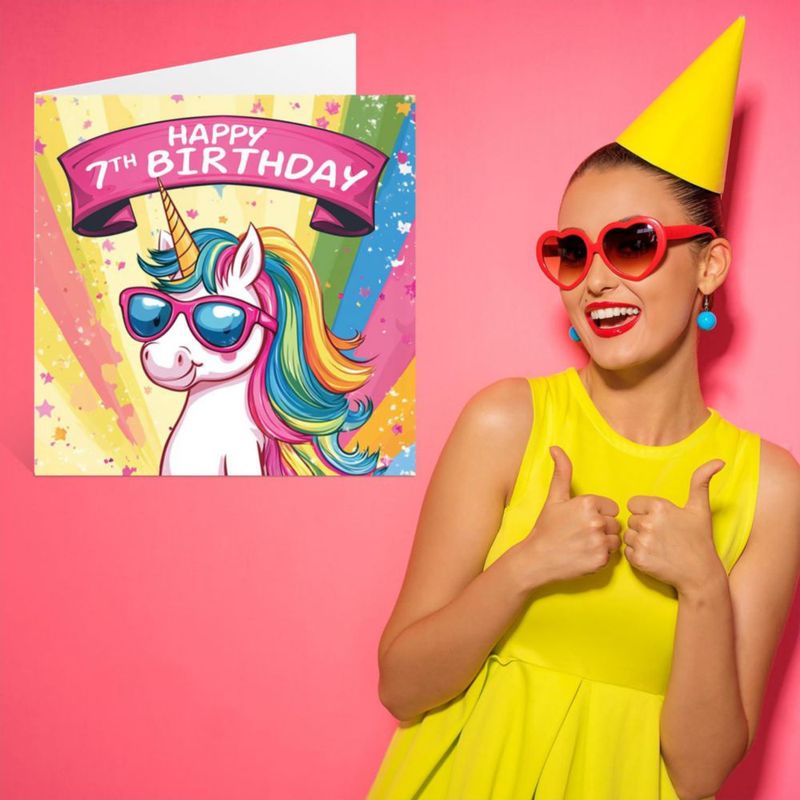 Tarjeta de cumpleaños 7 años con unicornio para niñas – Stuff4