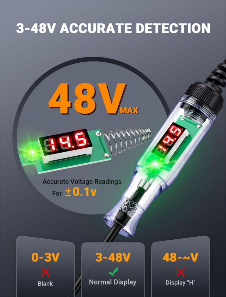 Luz de prueba FEAOXYO 3-48V Voltímetro digital automotriz