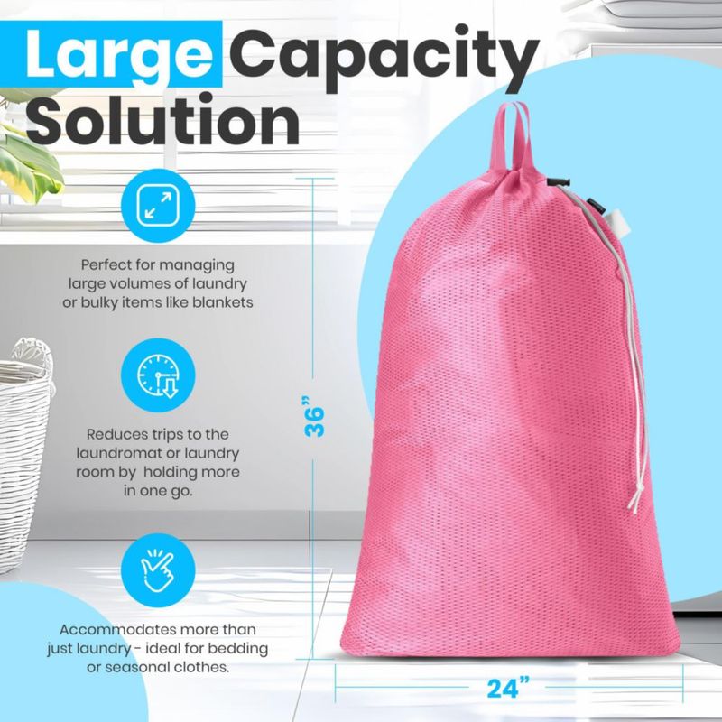 Bolsa de lavandería de malla resistente Handy Laundry 61 × 91 cm Rosa con correa de hombro