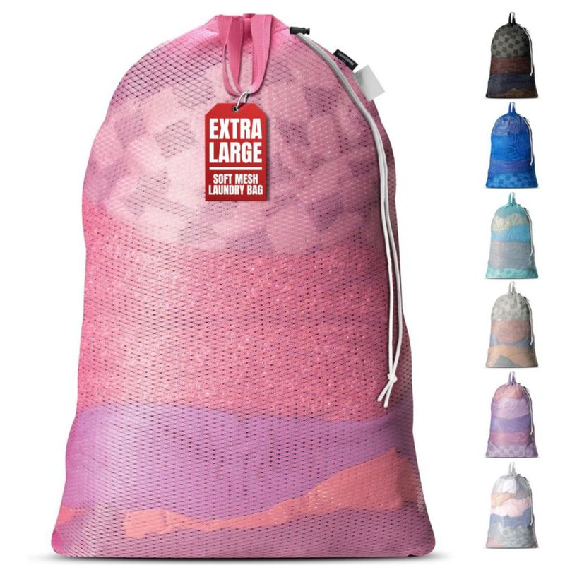 Bolsa de lavandería de malla resistente Handy Laundry 61 × 91 cm Rosa con correa de hombro