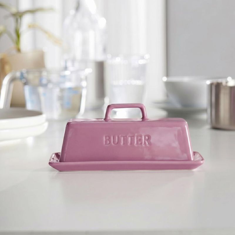 Cucharón para mantequilla KooK cerámica color rosa empolvado para encimera