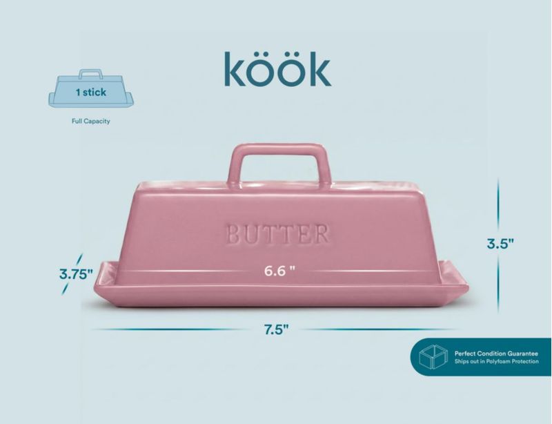 Cucharón para mantequilla KooK cerámica color rosa empolvado para encimera
