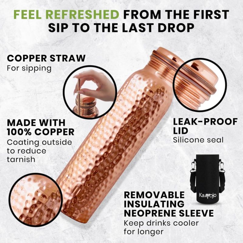 Botella de Agua Kamojo 950 ml de Cobre con Funda y Pajilla