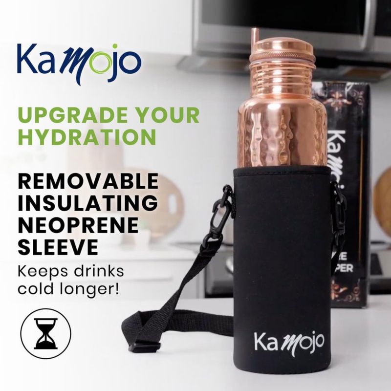 Botella de Agua Kamojo 950 ml de Cobre con Funda y Pajilla
