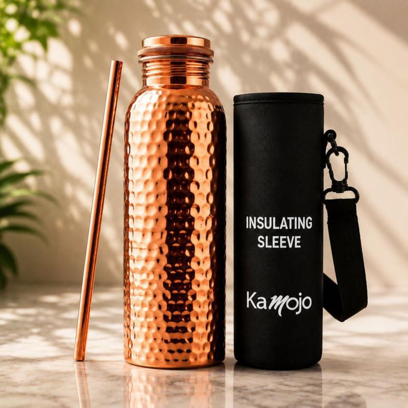 Botella de Agua Kamojo 950 ml de Cobre con Funda y Pajilla