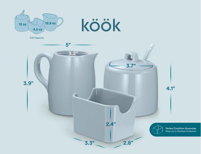 Set de Azúcar y Crema KooK 3 piezas Casper Blue